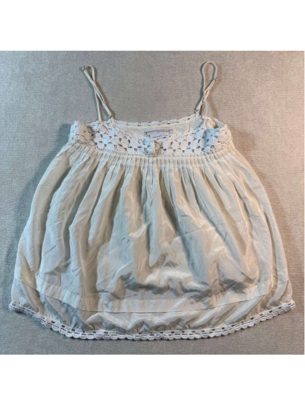TO THE MAX White Silk Crochet Lace Trim Pleated Camisole Tank Top Size 0